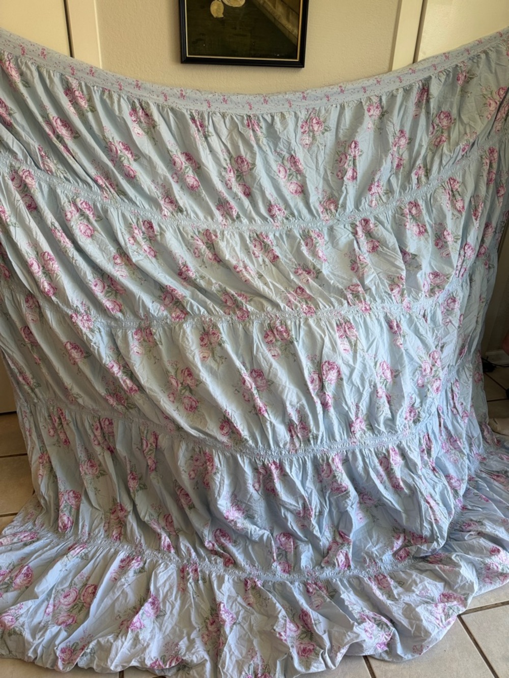 (Flawed) Shabby Chic Blue Floral Queen Duvet Cover 100% Cotton Natural Fibers - Picture 6 of 10